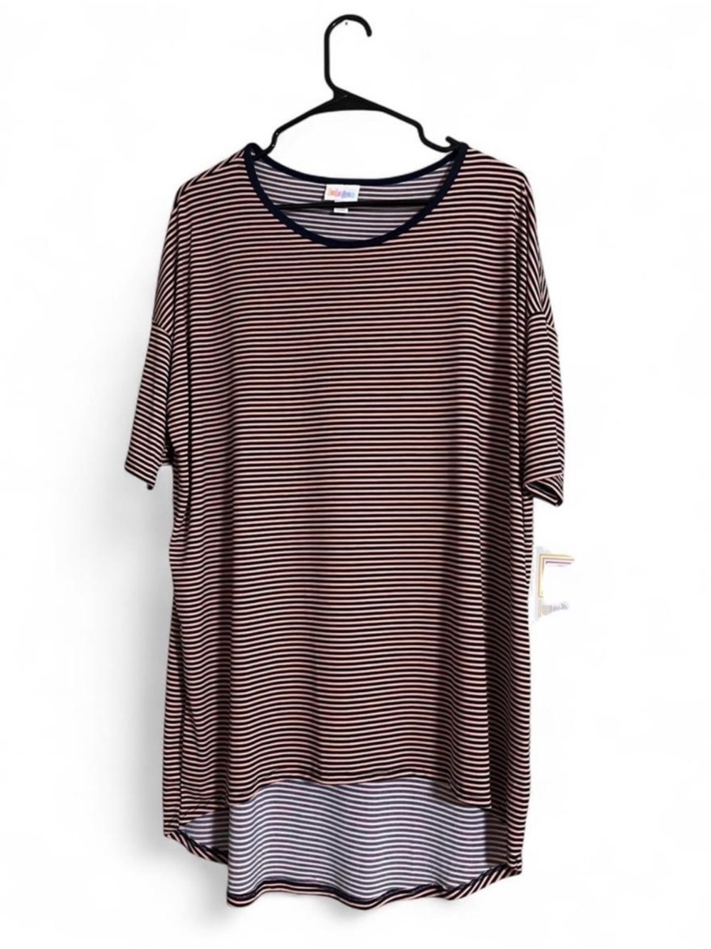 2/$30 LuLaRoe Tunic Top Sz M IRMA Striped High/Low Hem Short Sleeves Oversized